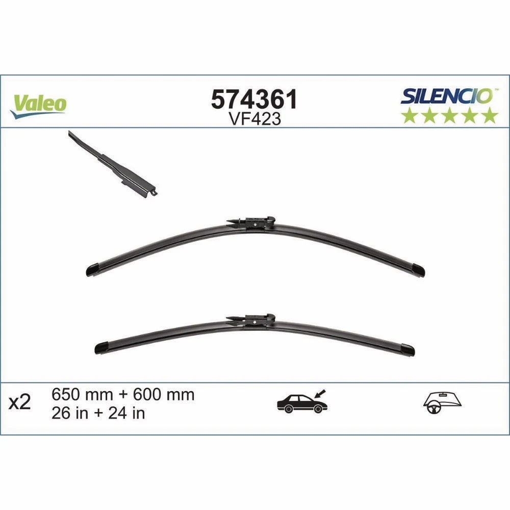 Vorne Scheibenwischer Valeo Silencio Flat für SEAT Leon 2 Schrägheck 1P1 07.2005-02.2009 Metall Hinten-Wischer