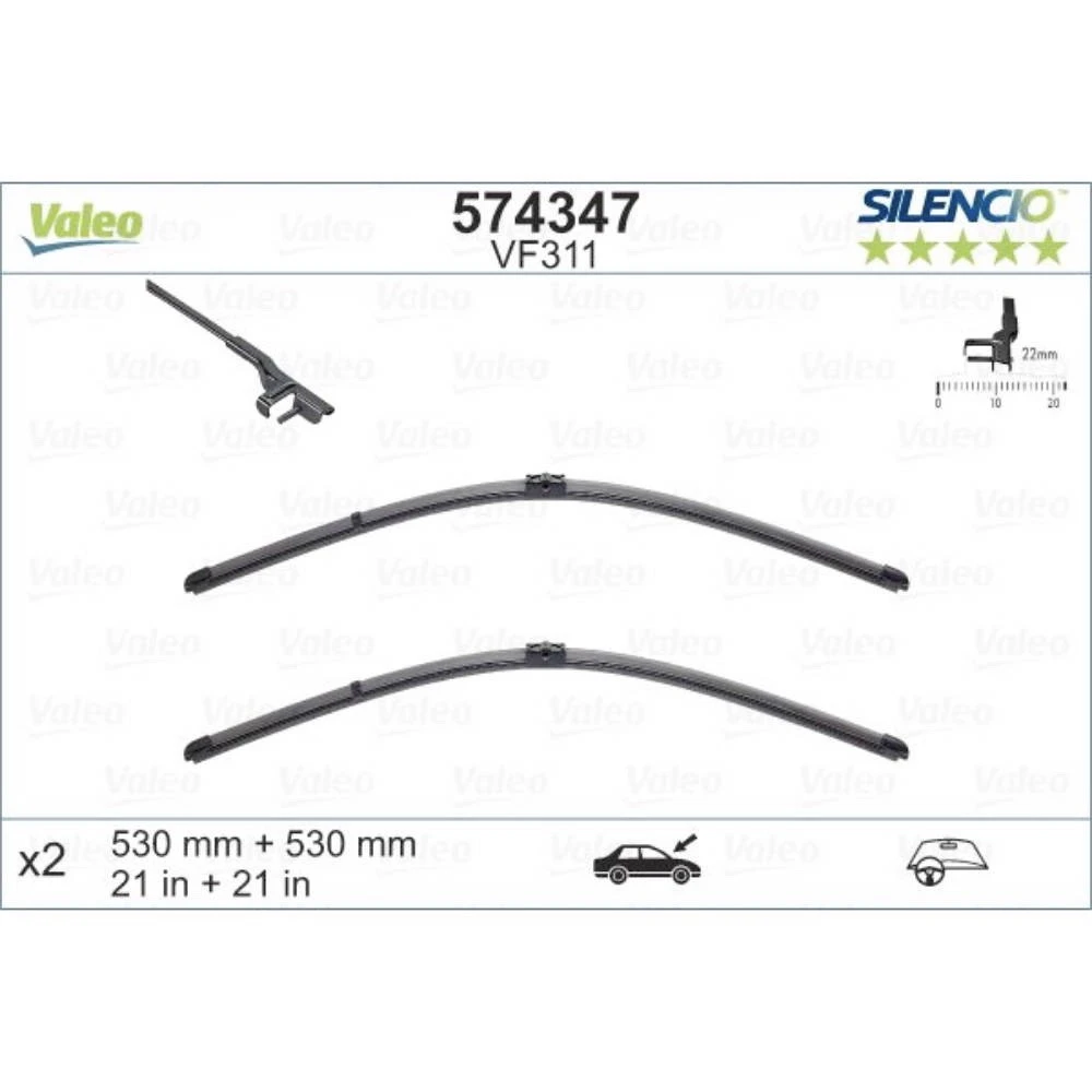 Vorne Scheibenwischer Valeo Silencio Flat für Skoda Superb 1 Limousine 1 01.2001-10.2004 Seitenadapter