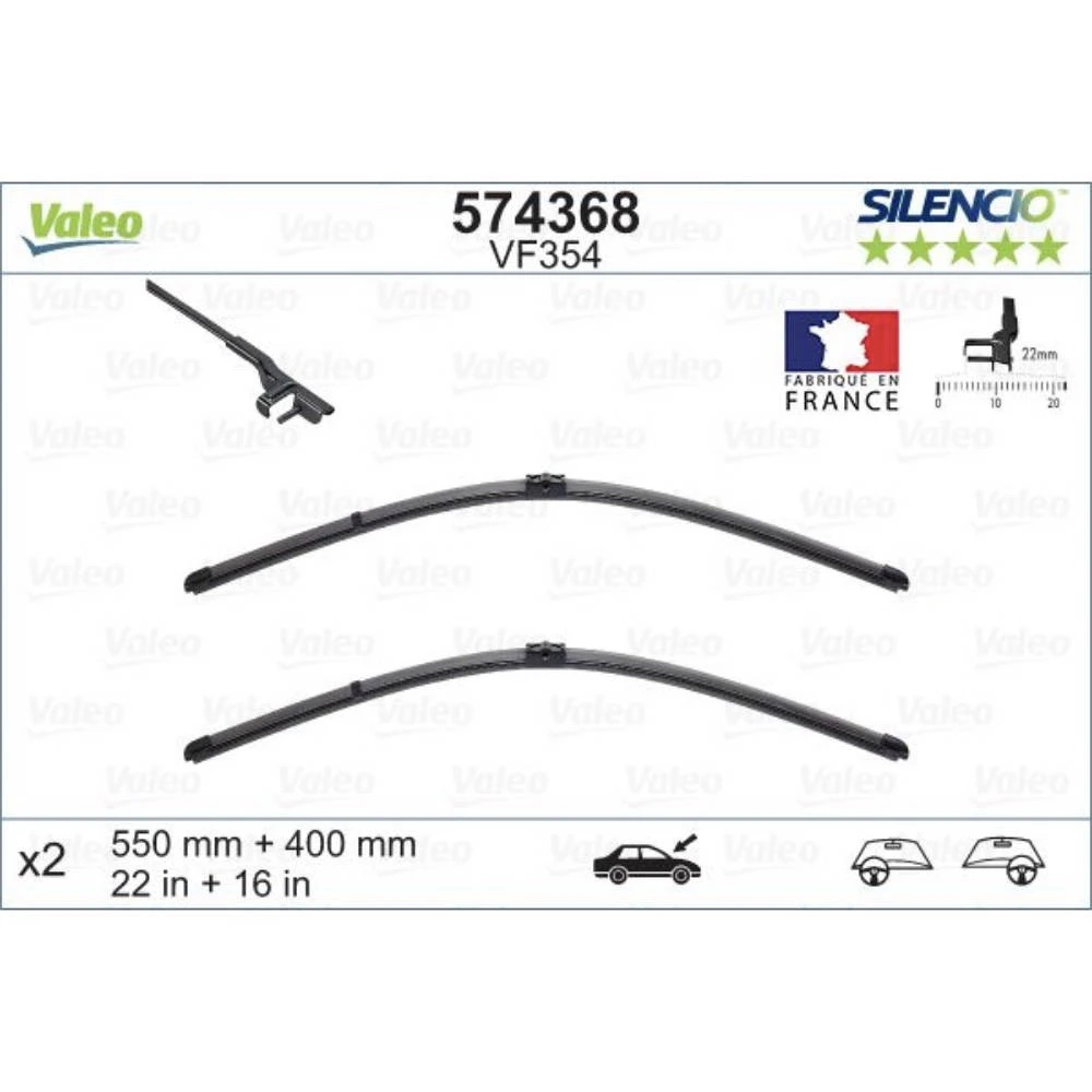Vorne Scheibenwischer Valeo Silencio Flat für Alfa Romeo 147 04.2005-03.2010 Seitenadapter