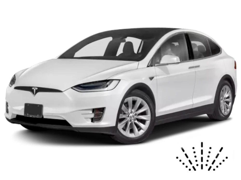 Tesla Model X SUV mit Dusen am Wischerblatt Scheibenwischer