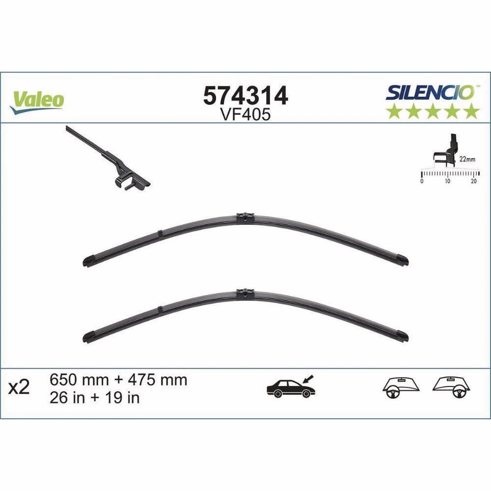 Vorne Scheibenwischer Valeo Silencio Flat für Citroen C5 1 Break DC | DE Kombi 12.2003-03.2008 Seitenadapter