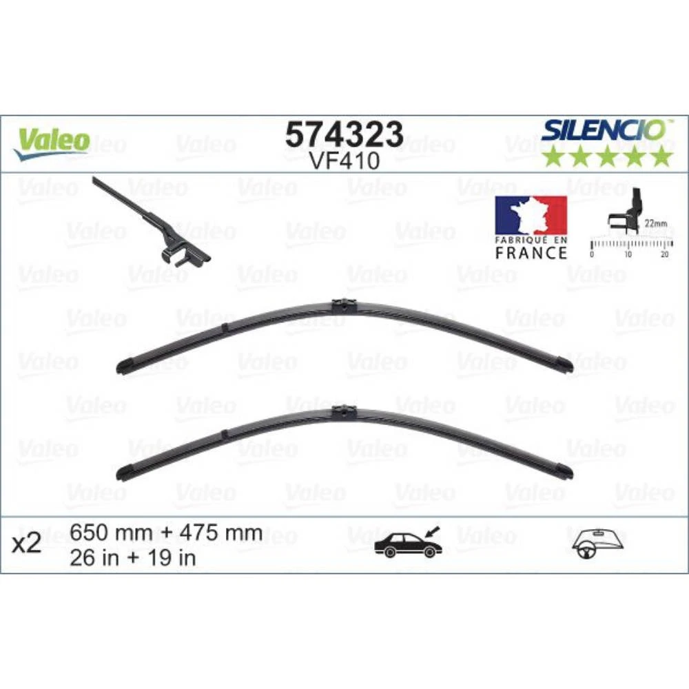 Vorne Scheibenwischer Valeo Silencio Flat für Citroen C5 1 DC | DE Fließheck 12.2003-09.2004 Seitenadapter | Kunststoff-Hinten-Wischer