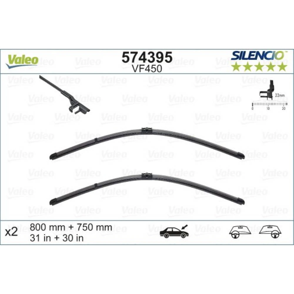 Vorne Scheibenwischer Valeo Silencio Flat für Citroen C4 Picasso 1 B58 Minivan 02.2007-03.2008 Seitenadapter